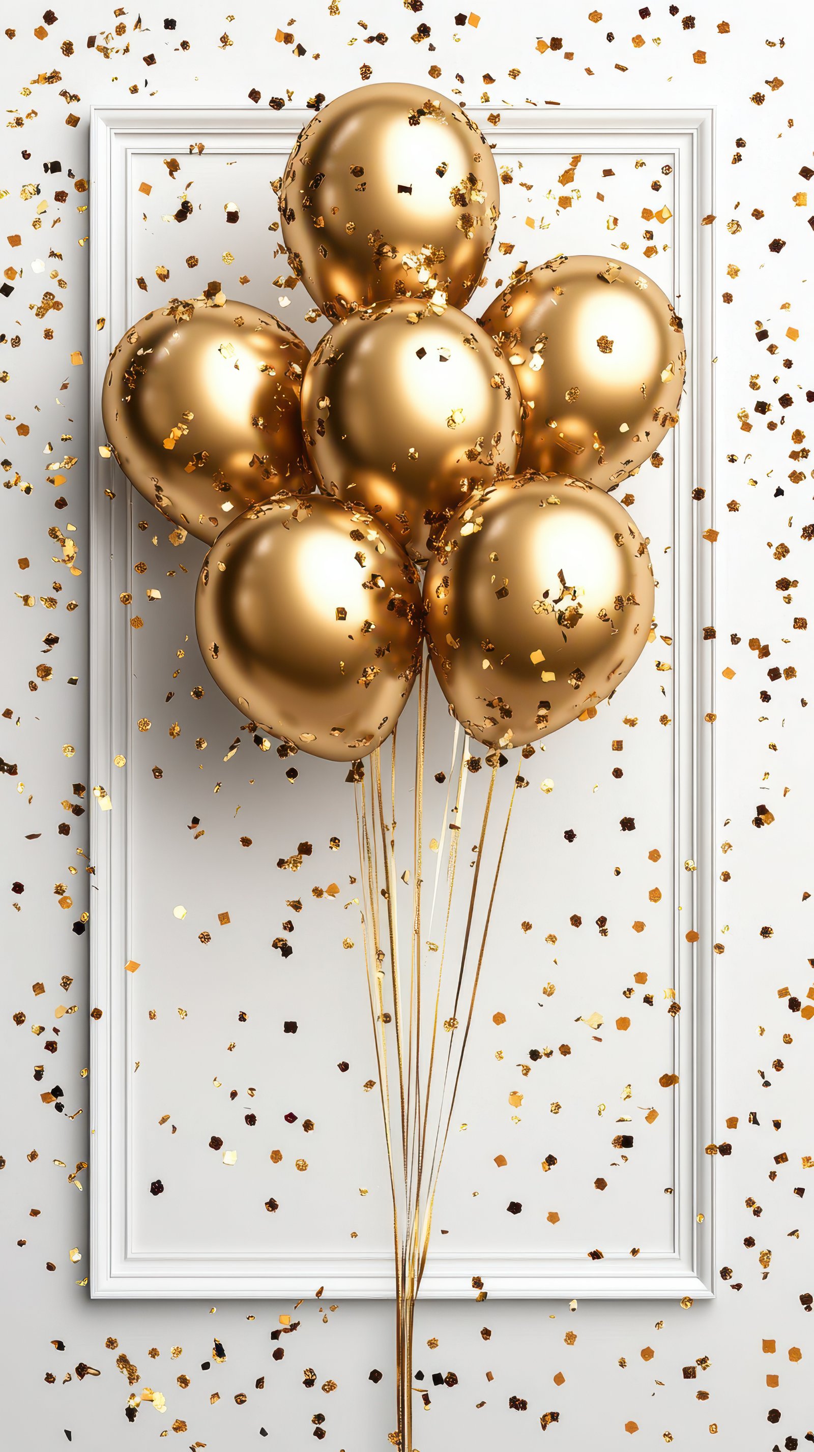 Festive gold balloons with confetti create a celebratory atmosphere for special occasions or parties